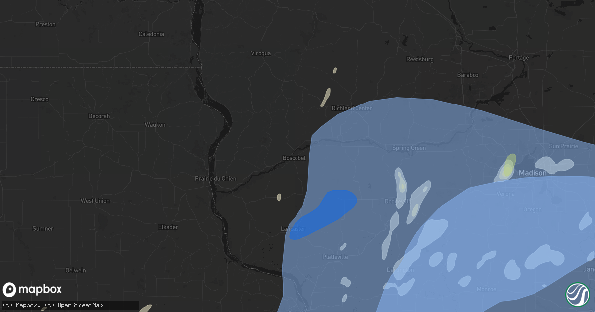 Hail map in Boscobel, WI on June 10, 2026