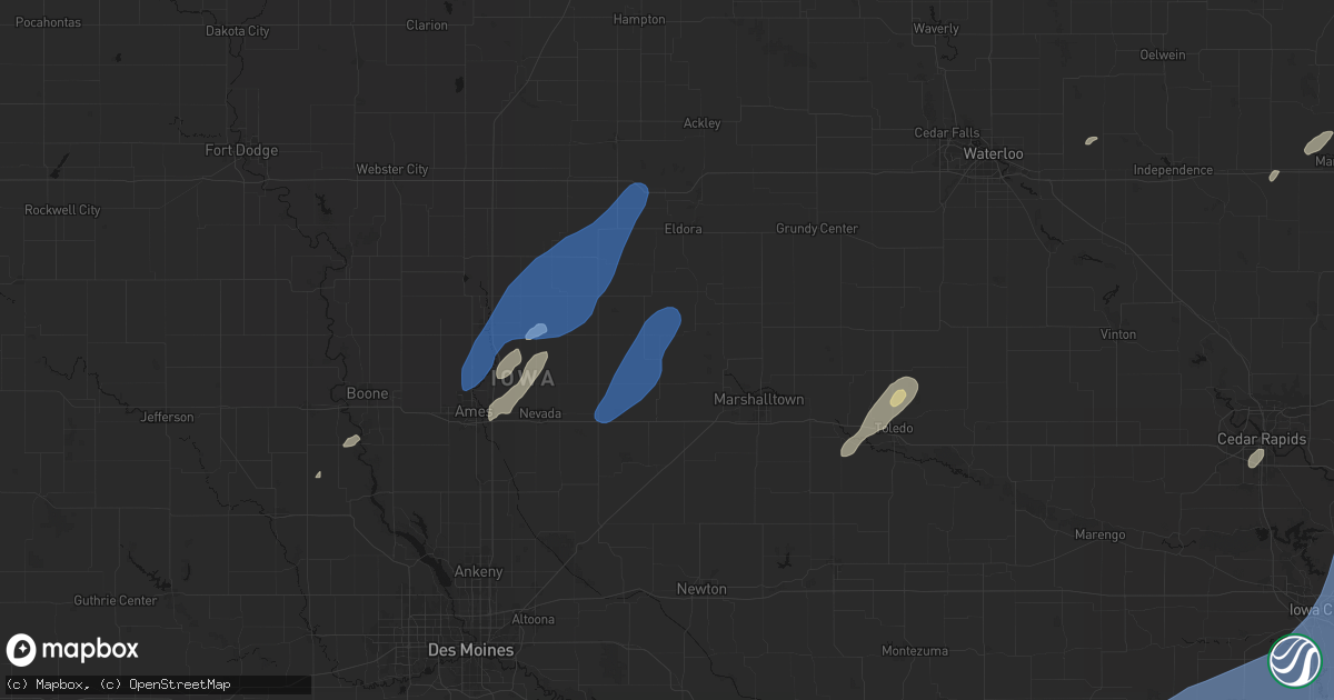 Hail map in Clemons, IA on June 10, 2026