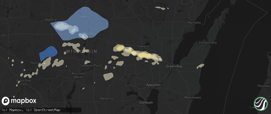 Hail map in Clintonville, WI on June 10, 2026