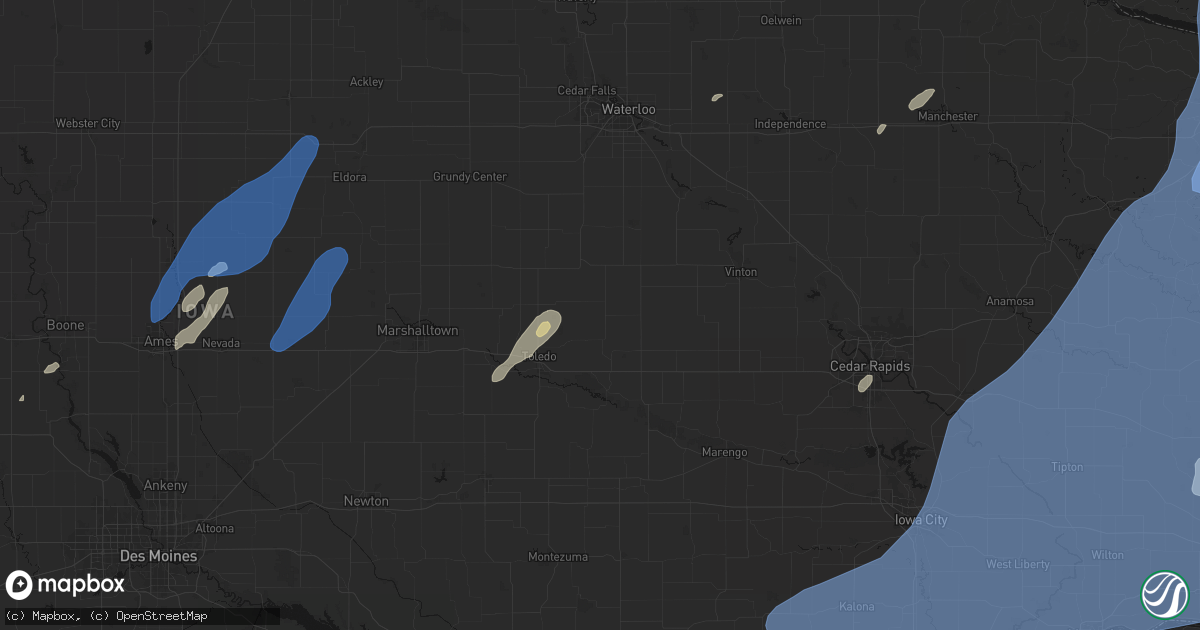 Hail map in Clutier, IA on June 10, 2026