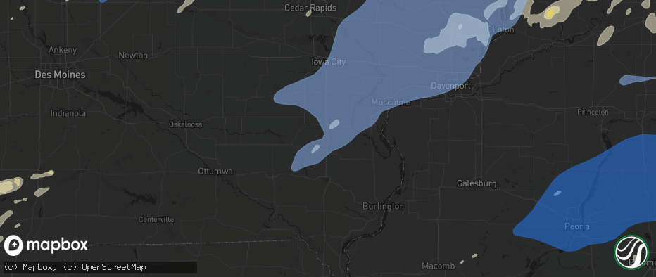 Hail map in Crawfordsville, IA on June 10, 2026