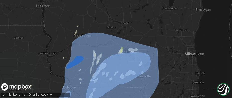 Hail map in Cross Plains, WI on June 10, 2026