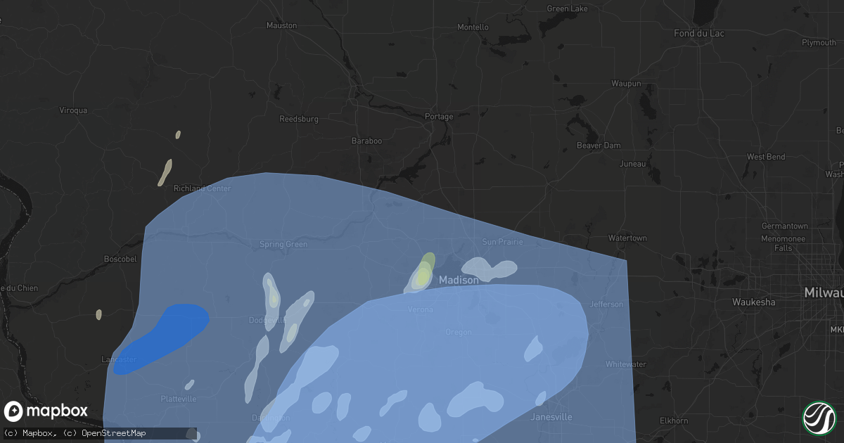 Hail map in Dane, WI on June 10, 2026