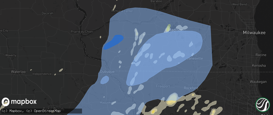 Hail map in Darlington, WI on June 10, 2026