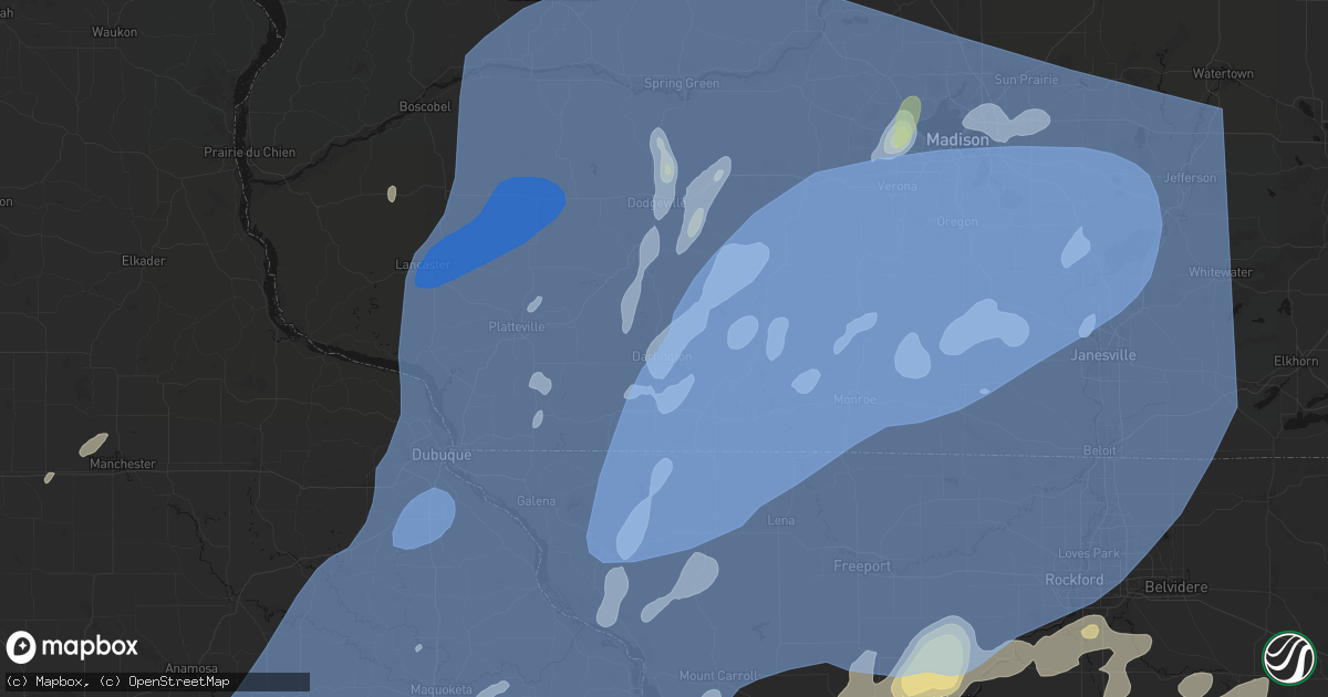 Hail map in Darlington, WI on June 10, 2026