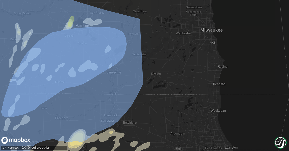 Hail map in Delavan, WI on June 10, 2026