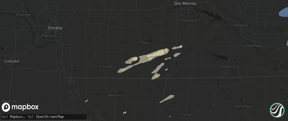 Hail map in Diagonal, IA on June 10, 2026