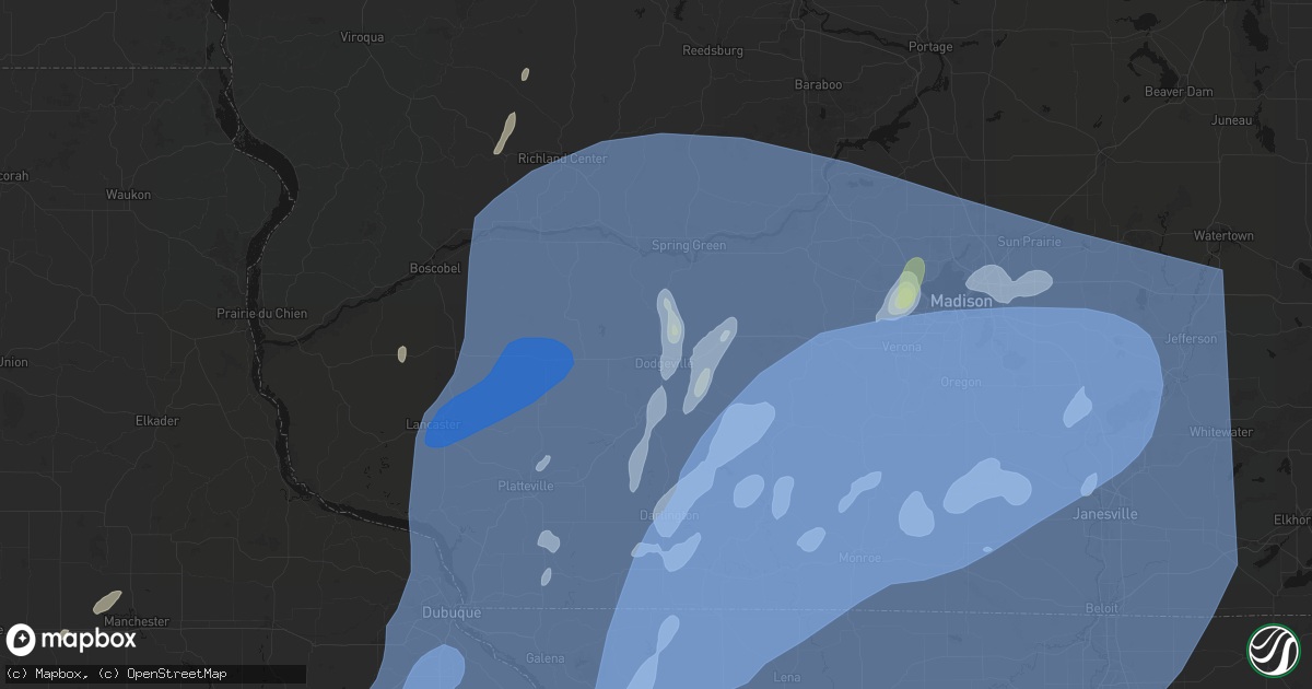 Hail map in Dodgeville, WI on June 10, 2026