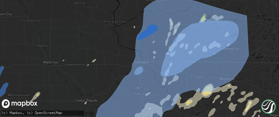Hail map in Dubuque, IA on June 10, 2026