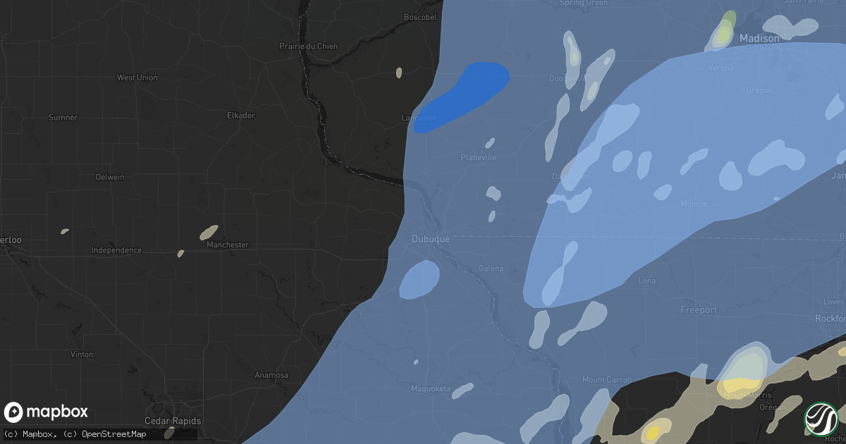 Hail map in Dubuque, IA on June 10, 2026