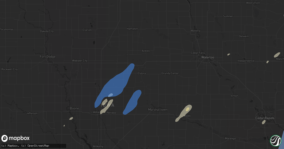 Hail map in Eldora, IA on June 10, 2026