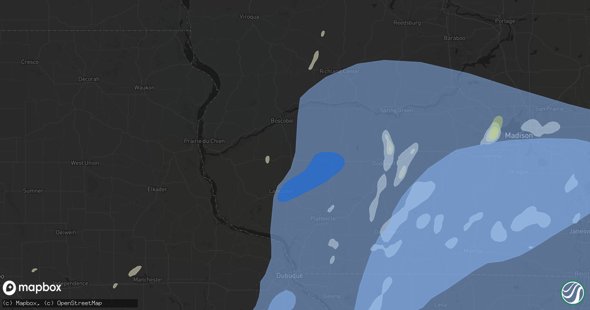 Hail map in Fennimore, WI on June 10, 2026