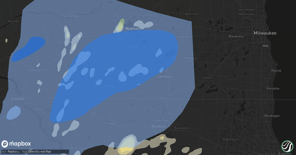 Hail map in Footville, WI on June 10, 2026