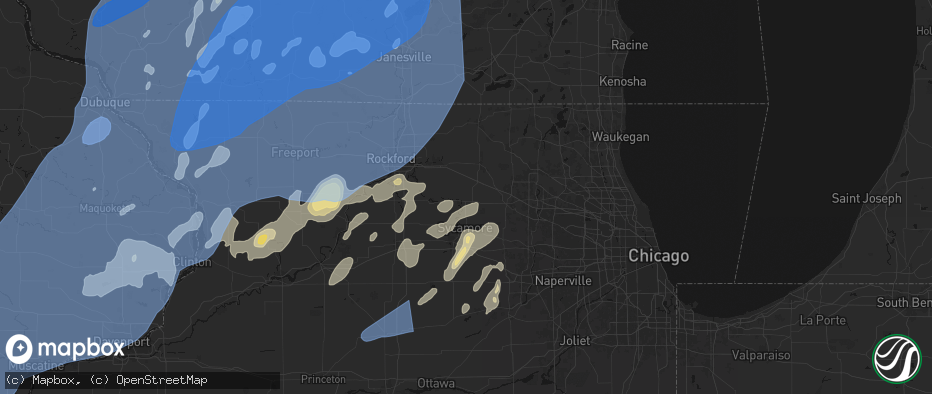 Hail map in Genoa, IL on June 10, 2026