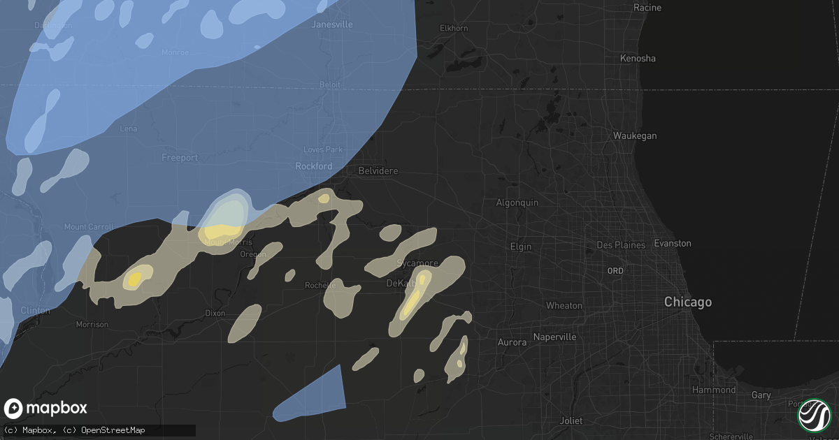 Hail map in Genoa, IL on June 10, 2026
