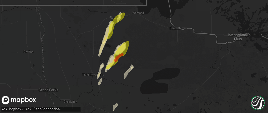Hail map in Grygla, MN on June 10, 2026