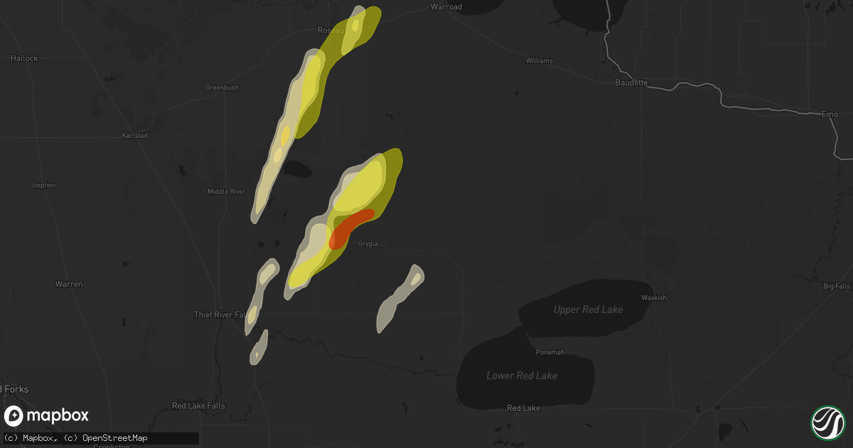 Hail map in Grygla, MN on June 10, 2026