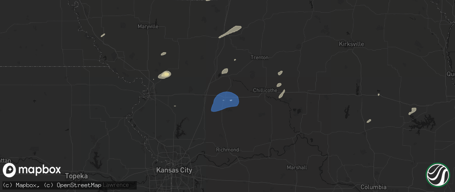 Hail map in Hamilton, MO on June 10, 2026