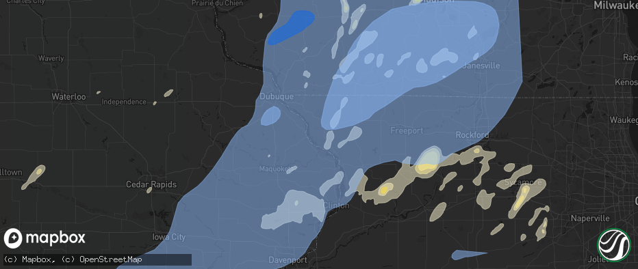 Hail map in Hanover, IL on June 10, 2026