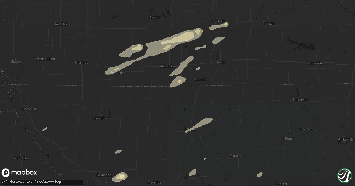 Hail map in Hatfield, MO on June 10, 2026