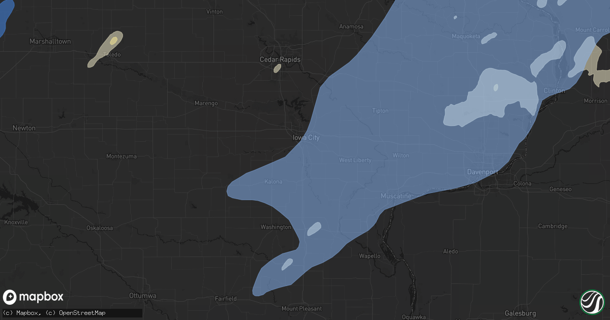 Hail map in Hills, IA on June 10, 2026