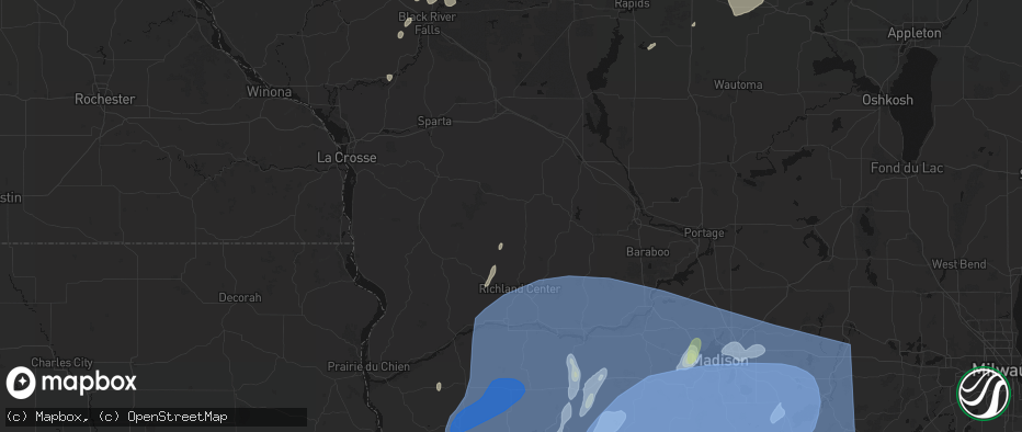 Hail map in Hillsboro, WI on June 10, 2026