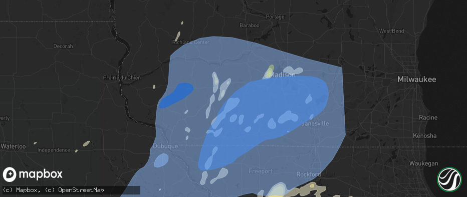 Hail map in Hollandale, WI on June 10, 2026