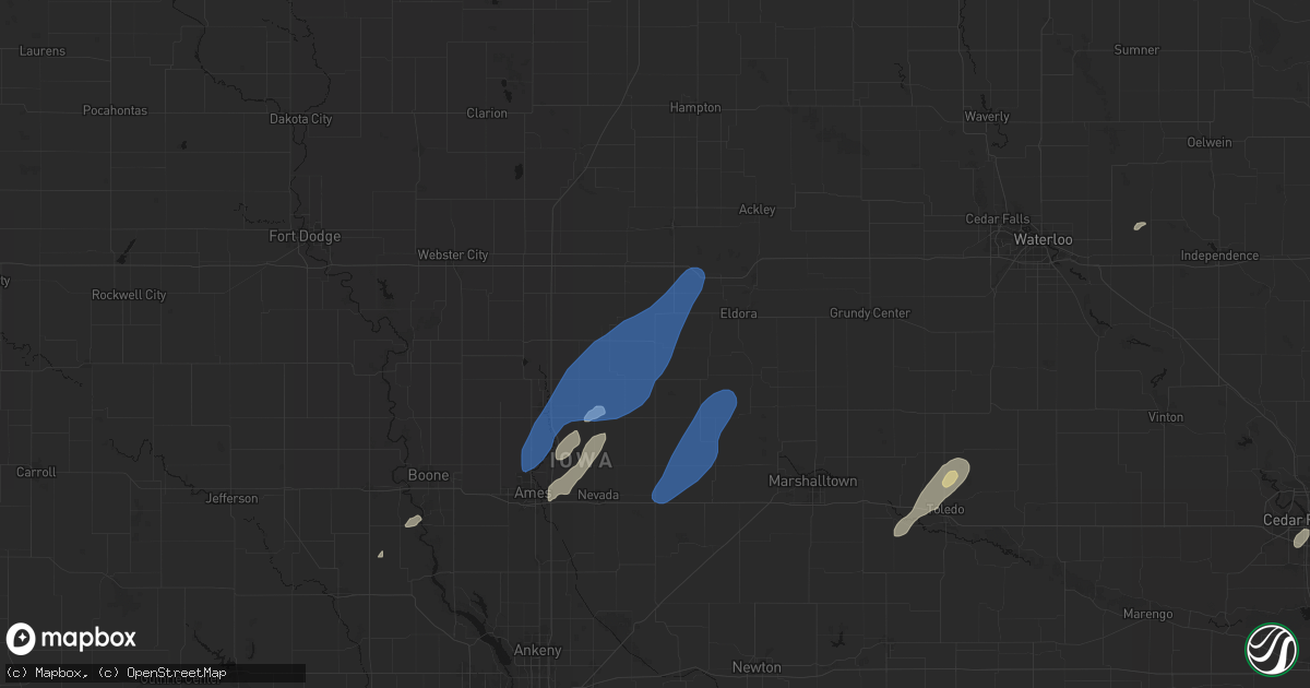 Hail map in Hubbard, IA on June 10, 2026