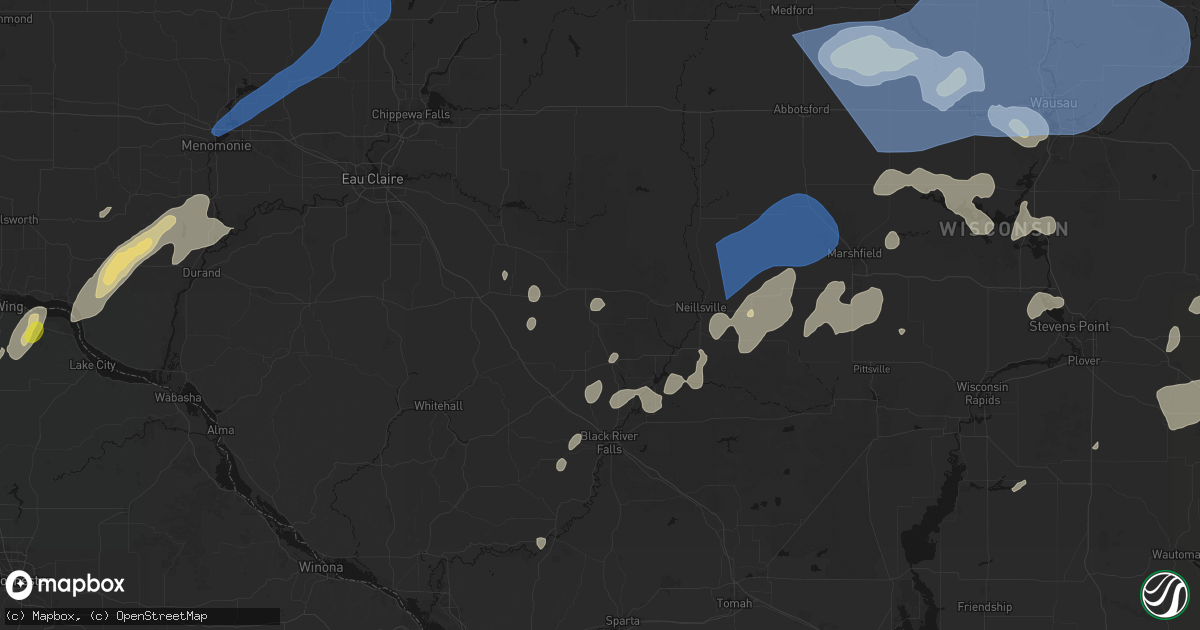 Hail map in Humbird, WI on June 10, 2026