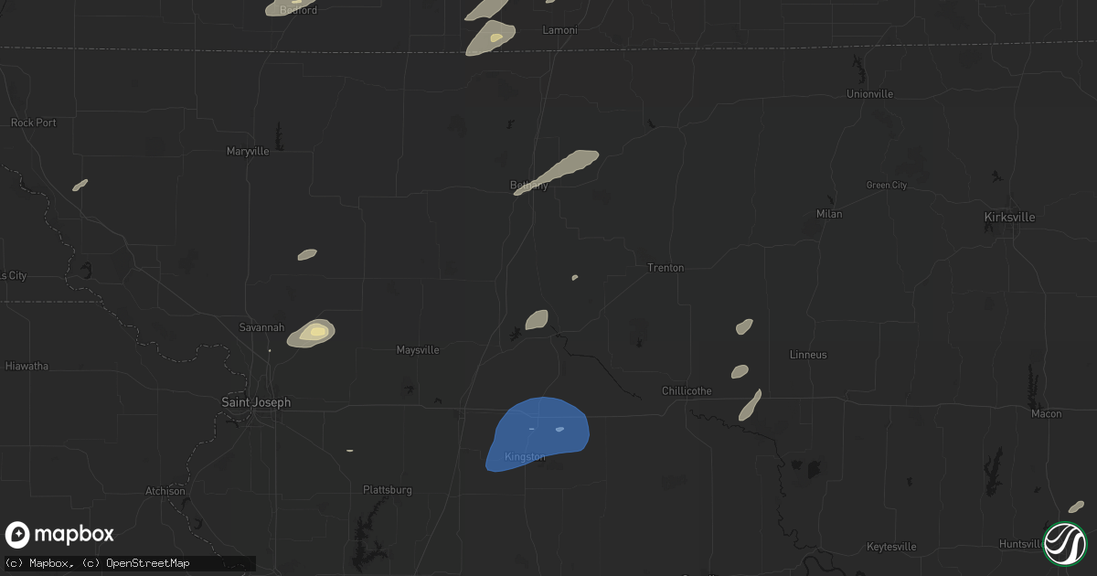 Hail map in Jameson, MO on June 10, 2026