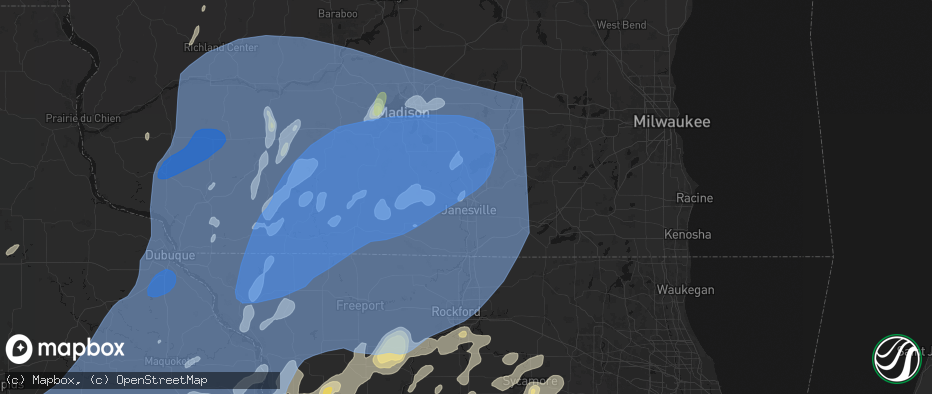 Hail map in Janesville, WI on June 10, 2026