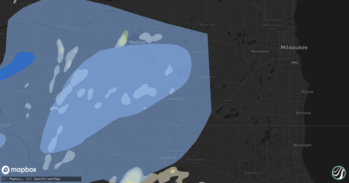 Hail map in Janesville, WI on June 10, 2026