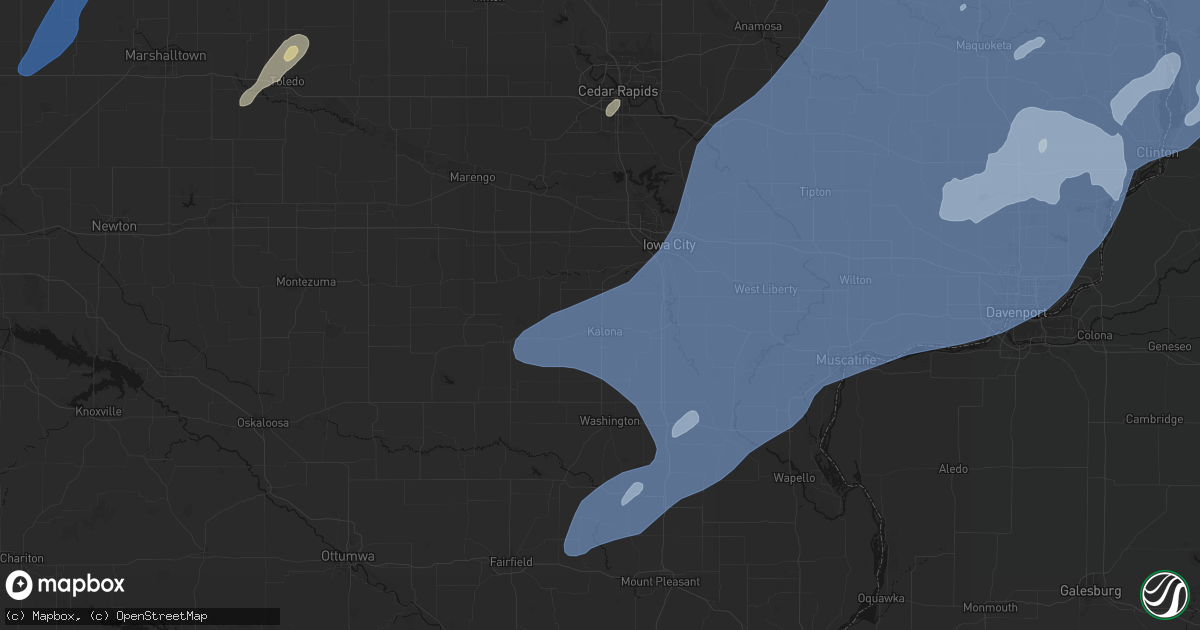 Hail map in Kalona, IA on June 10, 2026