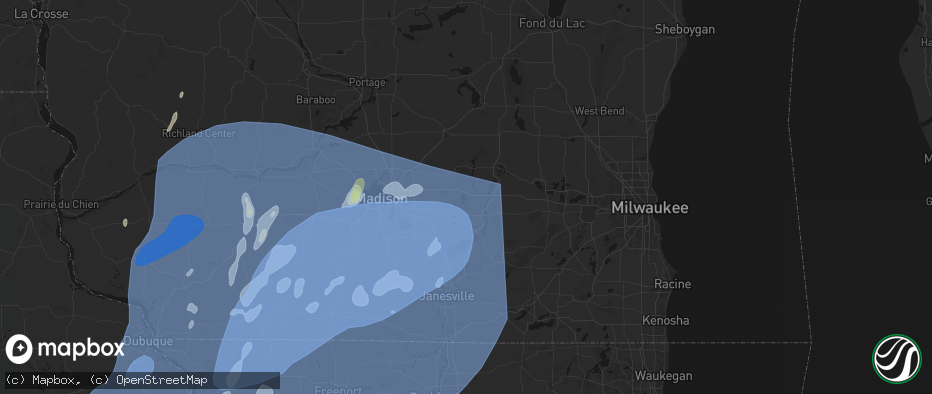 Hail map in Lake Mills, WI on June 10, 2026