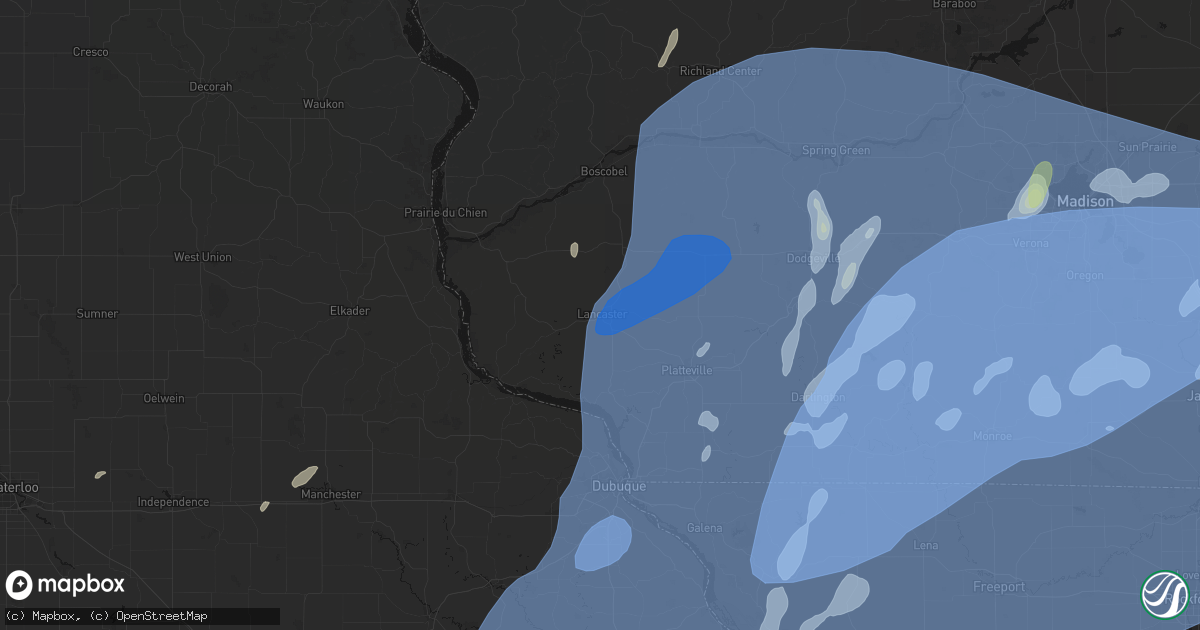 Hail map in Lancaster, WI on June 10, 2026