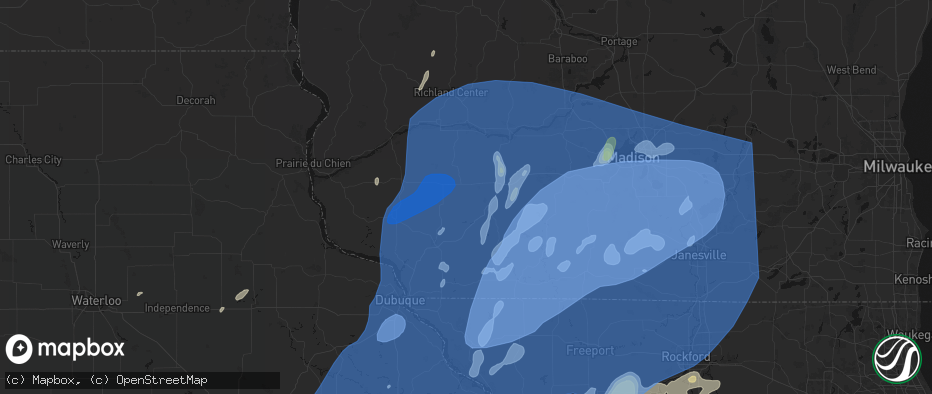 Hail map in Linden, WI on June 10, 2026