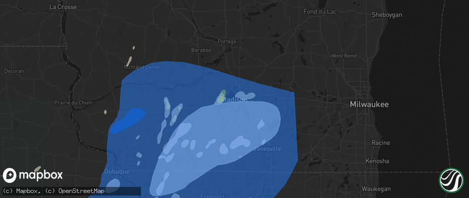 Hail map in Madison, WI on June 10, 2026