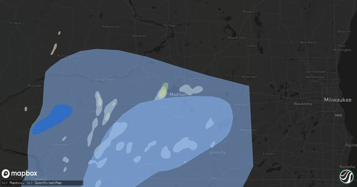 Hail map in Madison, WI on June 10, 2026