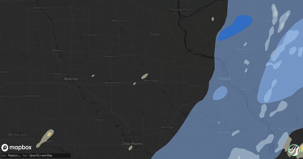 Hail map in Manchester, IA on June 10, 2026