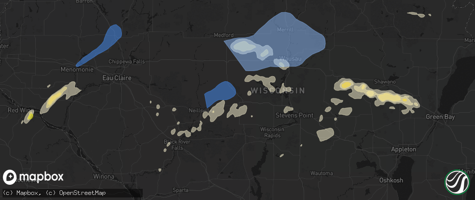 Hail map in Marshfield, WI on June 10, 2026