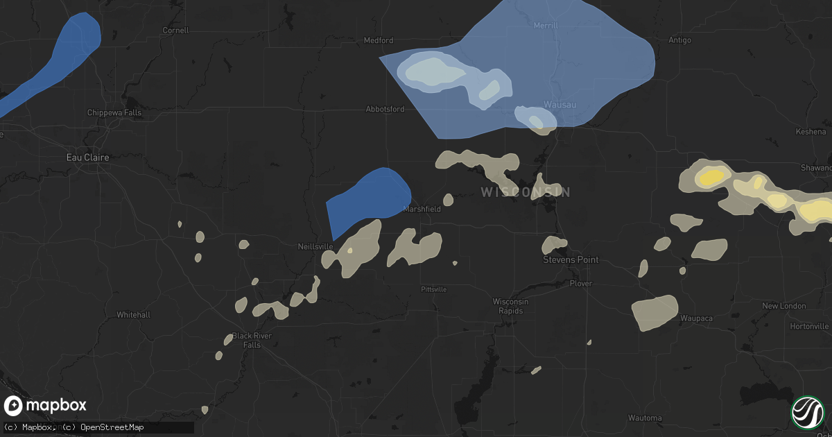 Hail map in Marshfield, WI on June 10, 2026