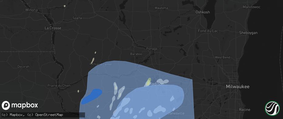 Hail map in Merrimac, WI on June 10, 2026