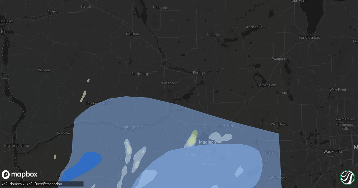 Hail map in Merrimac, WI on June 10, 2026