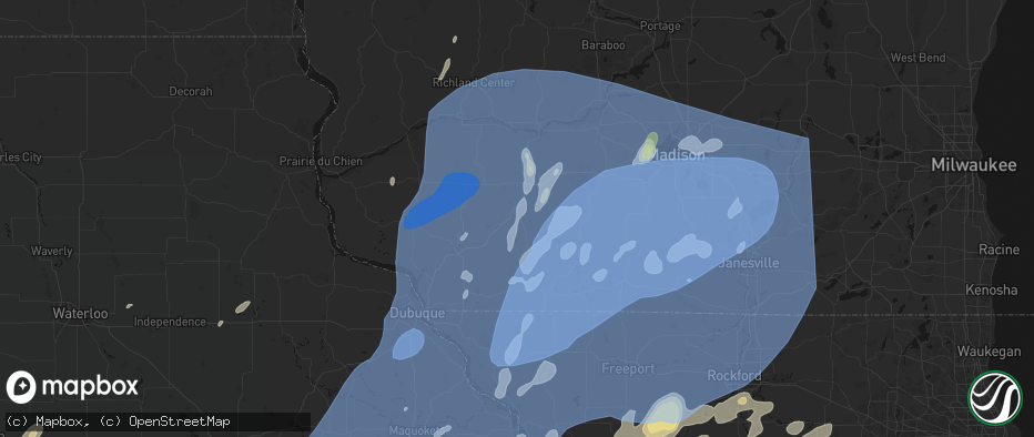 Hail map in Mineral Point, WI on June 10, 2026