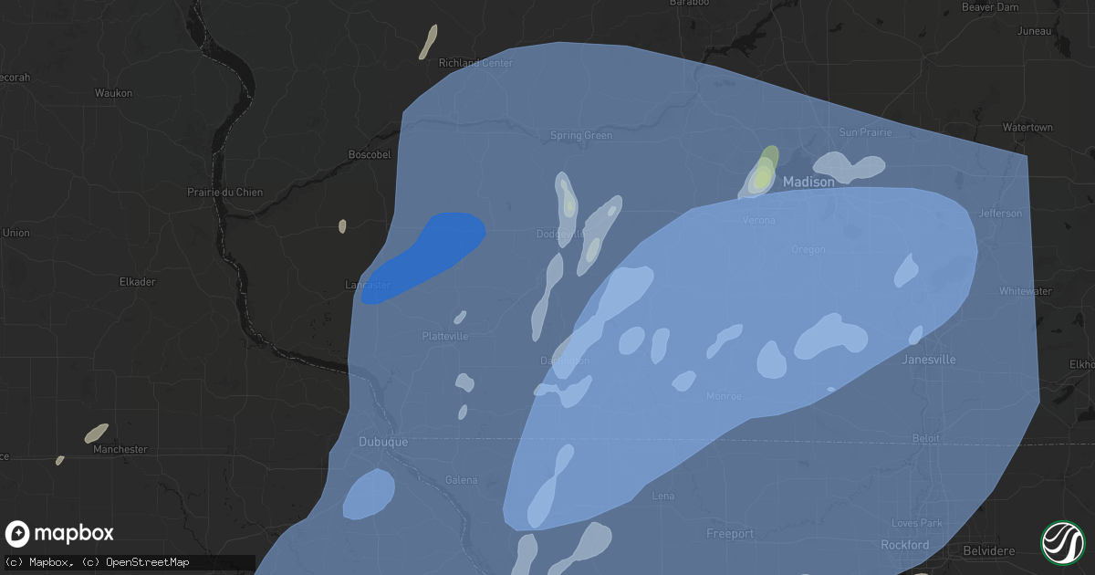 Hail map in Mineral Point, WI on June 10, 2026