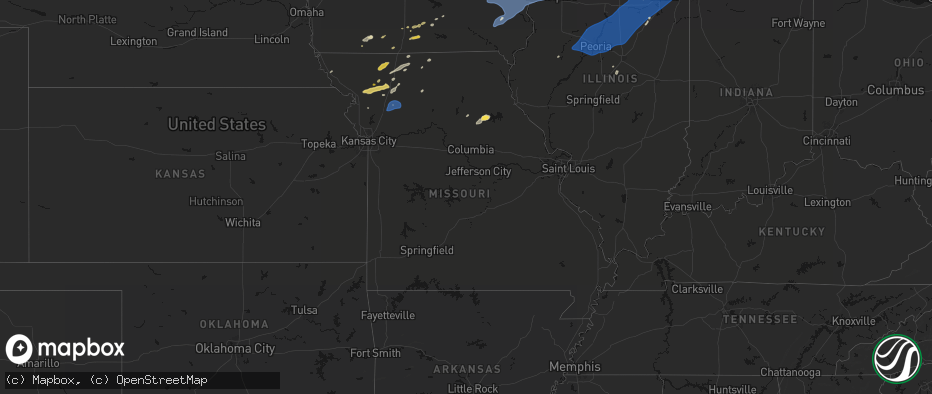 Hail map in Missouri on June 10, 2026