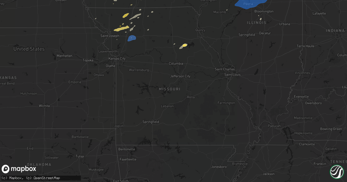 Hail map in Missouri on June 10, 2026