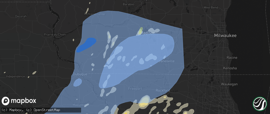 Hail map in Monticello, WI on June 10, 2026