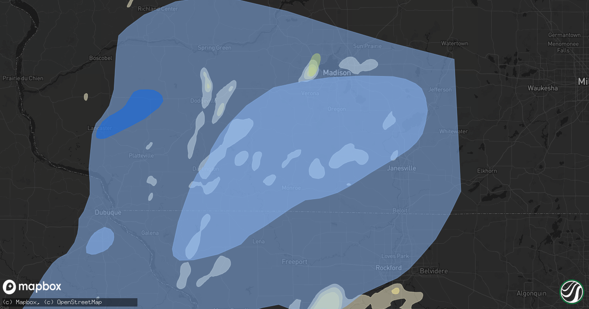 Hail map in Monticello, WI on June 10, 2026