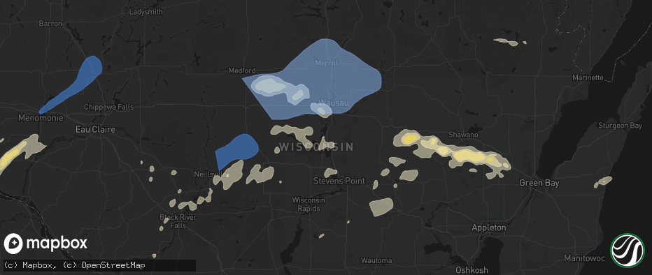 Hail map in Mosinee, WI on June 10, 2026